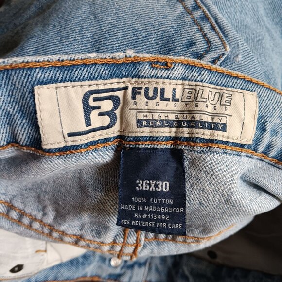 36x30 Vtg Y2K Full Blue Mens Distressed Repaired Vtg Blue Jeans Relaxed Trash - Picture 9 of 10